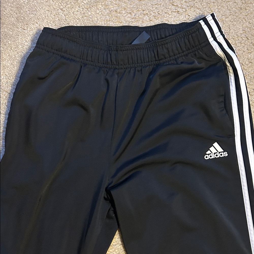 Adidas mens (size medium) Black Joggers with White Stripes